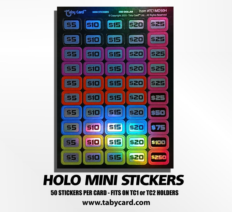 HOLO Mini Stickers - 10 x Mid Dollar Pricing Stickers Taby Card™ #TC1MD50H (500)
