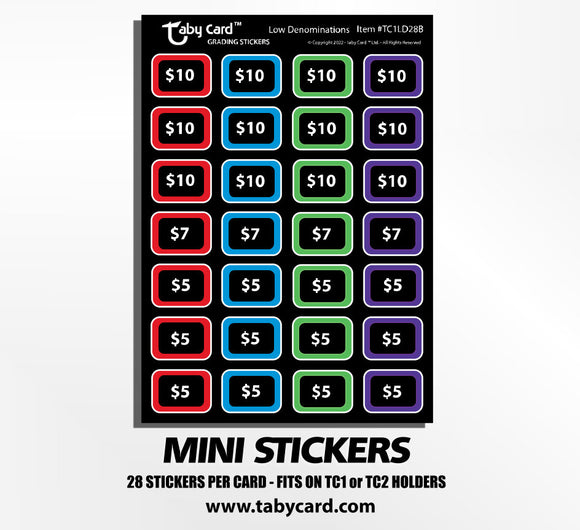 TC1 Taby Card™ Low Dollar Denomination 280 pc. Stickers! x10 Sticker Cards #TC1LD28B