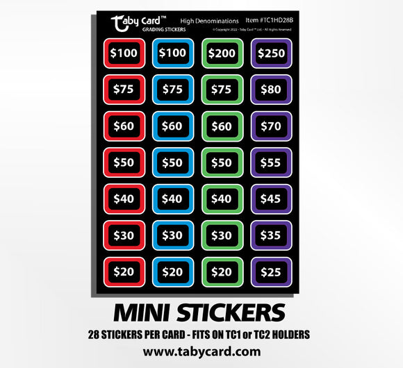 TC1 Taby Card™ High Dollar Denomination 280 pc. Stickers! x10 Sticker Cards #TC1HD28B