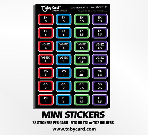 TC1 Taby Card™ Grading Stickers 280 pc. LOW Grade(s) Stickers! x10 Sticker Cards #TC1LC28B