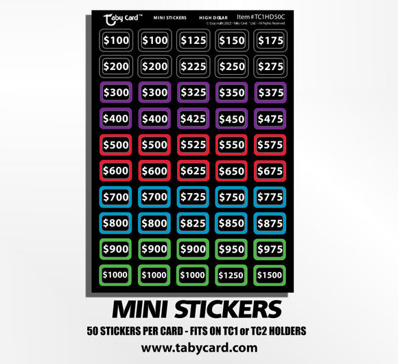 Taby Card™ Mini Stickers - High Dollar 500 pc. Sticker Set 50 each x10 Cards #TC1HD50C