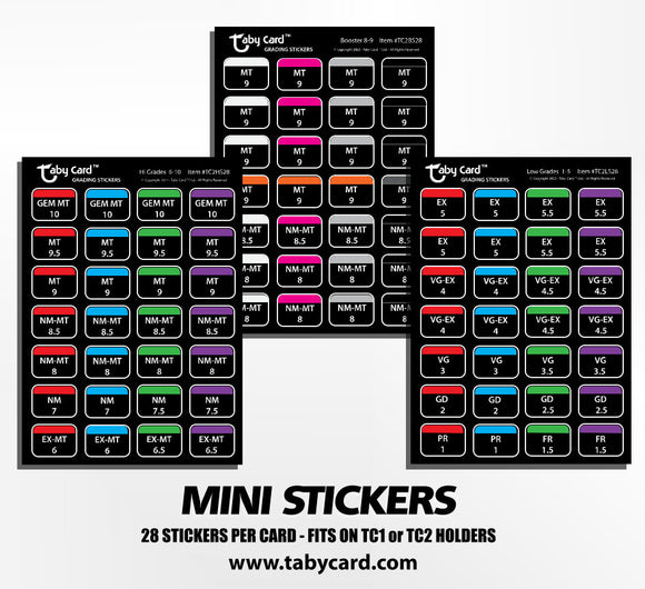 Full Set Black 252 pc. Taby Card™ TC2 Grading Stickers! x9 Sticker Cards Low/High/Booster