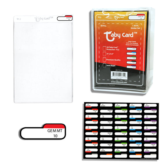 Taby Card™ TC2 Semi Rigid Card Holders  50 Count Pack (Pre-Grading Stickers Included)