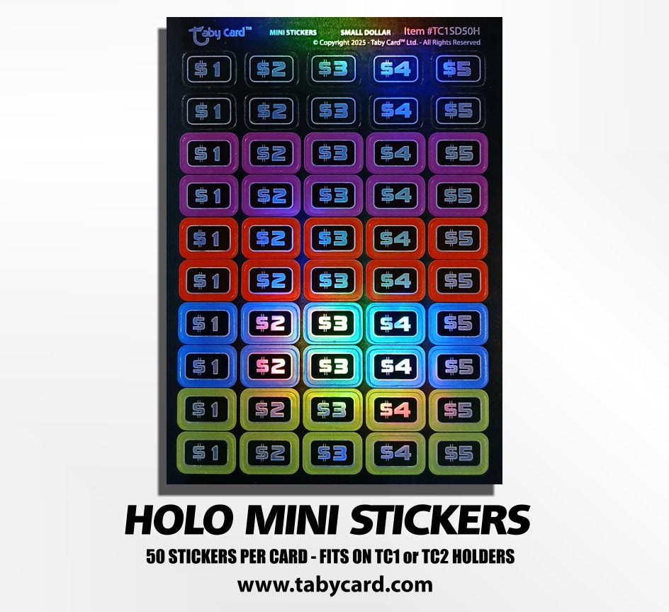 HOLO Mini Stickers - 10 x Small Dollar Pricing Stickers Taby Card™ #TC1SD50H (500)