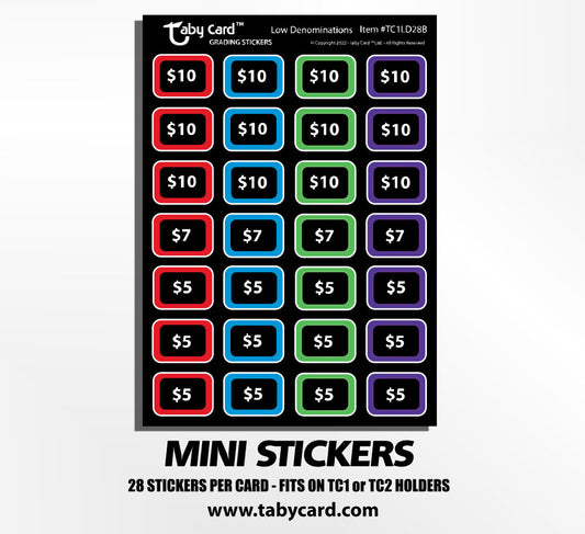 TC1 Taby Card™ Low Dollar Denomination 280 pc. Stickers! x10 Sticker Cards #TC1LD28B