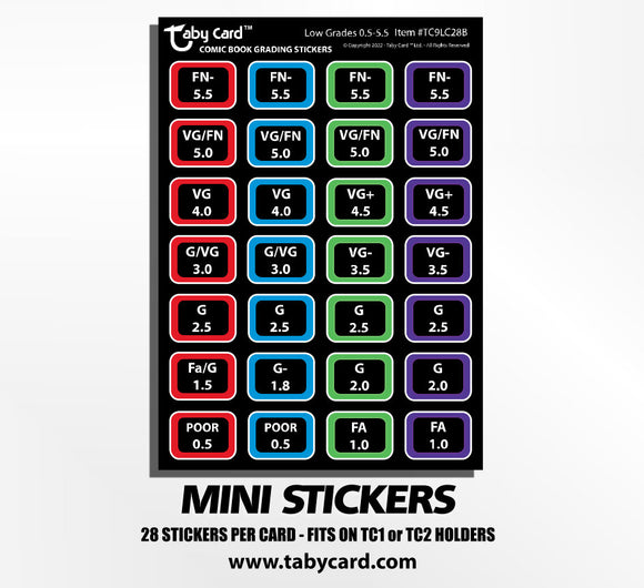 low grades card Taby Card™ Comic Book Grading Stickers 280 pc. Low Grade(s) Stickers! x10 Sticker Cards #TC9LC28B
