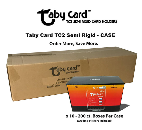 Taby Card™ TC2 Semi Rigid Card Holders  2000 Ct. Case with Pre-Grading Stickers x 10 Boxes