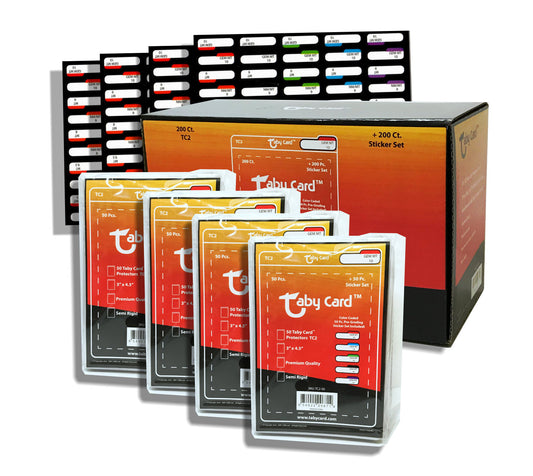 Taby Card™ TC2 Semi Rigid Card Holders 2000 Ct. Case with Pre-Grading Stickers x 10 Boxes